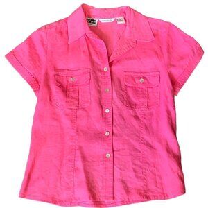 Richard Malcolm Irish Linen Short Sleeve Button Down Shirt Sz M Pink 88H